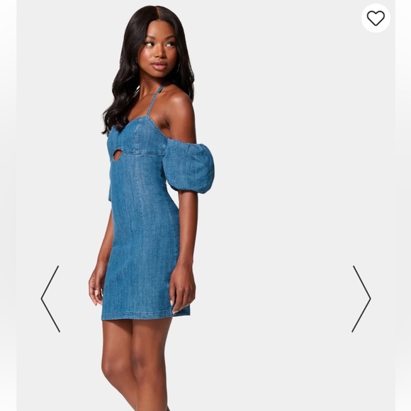 bebe Dresses & Skirts - NWT Bebe Bubble Sleeve Off the Shoulder Denim Dress Sz 0